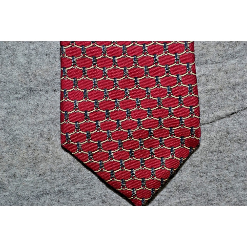 Saks Fifth Avenue‎ Designer USA Tie Mens Handmade Red Geometric Chain Link Silk